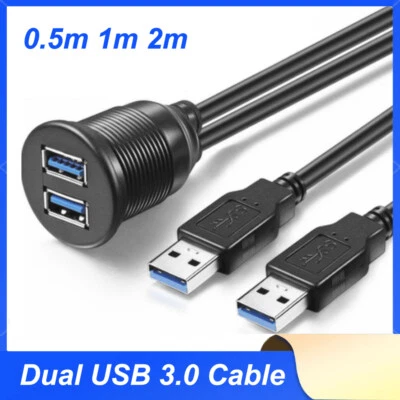 Dual USB 3.0 Male to USB Female Car Dash Panel Flush Mount Cable 0.5m 1m 2m - Image 1 of 4