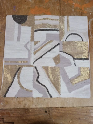 West Elm "Gold Black Gray White Abstract" 20" Pillow Cover - Image 1 of 4