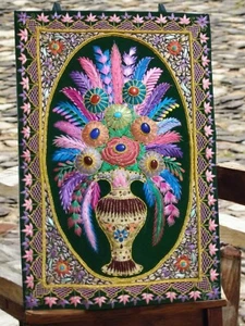 Alfombra artesanal Zardozi 24"x12" estante colgante de pared elegancia multi diseño artes - Imagen 1 de 7