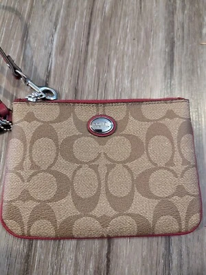 Coach Wristlet Peyton Khaki Pomegranate Wallet F50142 Mini Card Coin Purse - Image 1 of 4