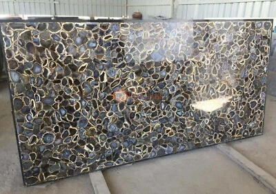 Agate Natural Stone Counter Dining Center Table Top Slab with Overhang Agate Top - Image 1 of 2
