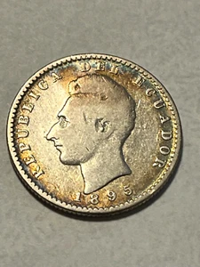 1895 Ecuador Silver 2 Decimos/Silver/Philadelphia/VG++ #1879 - Picture 1 of 2