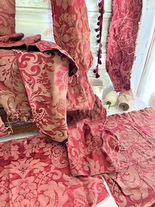 BUNDLE #3 antique CUT DAMASK SILK fabric lot CRAFT arabesques c1900 - Picture 1 of 24