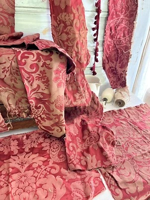 BUNDLE #3 antique CUT DAMASK SILK fabric lot CRAFT arabesques c1900 - Image 1 of 4