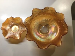 2 FENTON "ORANGE TREE" Marigold Footed Carnival Glass Bowls -9.5" & 6" - Picture 1 of 12