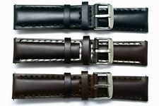 20mm 22mm Black or Brown Leather Thick Stitching Men Watch Strap Silver Buckle