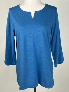 *NWT* CHICO'S 3/4sl Slub Cotton/Modal Split Neck Tee - 1 (8) Blue - Picture 1 of 8