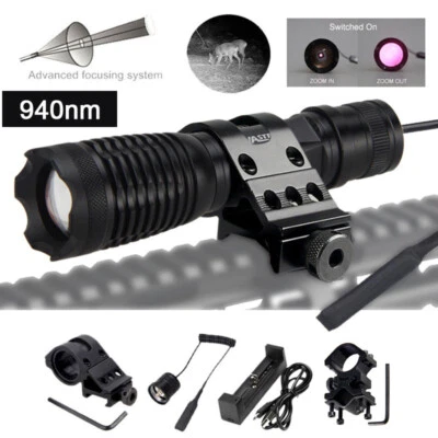 Infrared 940nm Light Torch IR LED Flashlight Zoom Hunting Scope Mount 20mm Rail - Image 1 of 4