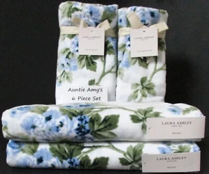Laura Ashley 6pc Set FLORAL Cassidy Bath Hand Tip Towels Blue Green 100% Cotton - Picture 1 of 9