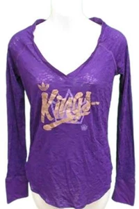 New Sacramento Kings Womens Sizes S-XL Purple Adidas V-Neck Sheer Shirt - Picture 1 of 6
