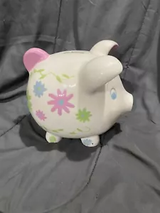 Salvadanaio grande bianco con fiori rosa blu verde con tappo stravagante - Foto 1 di 10