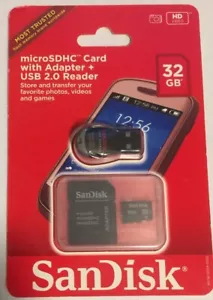 SanDisk 32GB microSDHC UHS-I Card with Adapter + USB 2.0 Reader Brand New - Picture 1 of 2