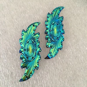Beads / Sew On Jewels 50mm Peacock Blue Gold Flatback Cabochon Cats Eye 2 inch - Picture 1 of 3