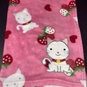 Carters Pink Strawberries Baby Blanket White Cats Fleece Lovey Security - Picture 1 of 5