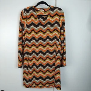 Vanilia Chevron Midi Dress Long Sleeve Womens Size 38 M Orange Brown Retro  - Picture 1 of 10