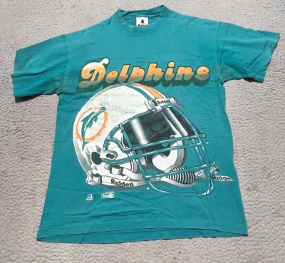 Camiseta Miami Dolphins Vintage Para Hombre Lg Aqua Riddell Hecha en EE. UU. Puntada Única Foto 1 de 4