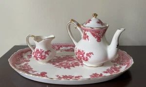 Antique Red Floral Chinoiserie Tea Set Cream Pitcher and tea Pot Decor only - Picture 1 of 8