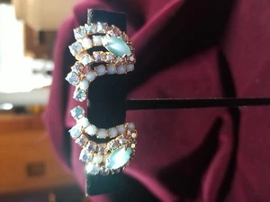 Vintage Blue Rhinestone Clip On Earrings Unmarked - Picture 1 of 3