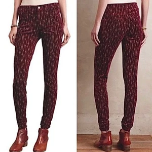 Pilcro and the Letterpress Burgundy Geometric Print Corduroy Pants Size 28 - Picture 1 of 15