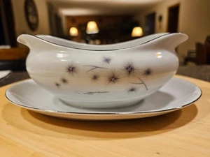 Creative Fine China *PLATINUM STARBURST*GRAVY BOAT & LINER PLATE* MCM # 1014 - Picture 1 of 10