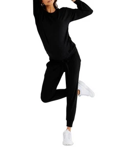 A Pea in the Pod French Terry Maternity Sweatshirt in Black-Small - Picture 1 of 8