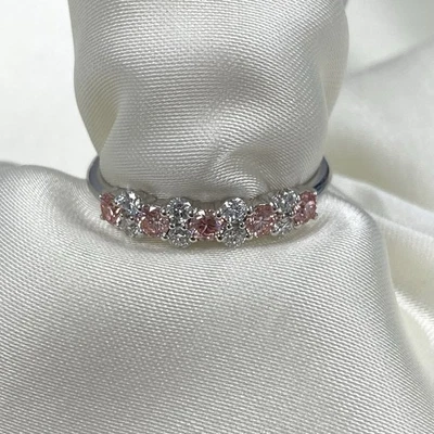 0.50 CT Pink & White Alternating Lab Grown Diamond Wedding Band 14k White Gold - Image 1 of 4