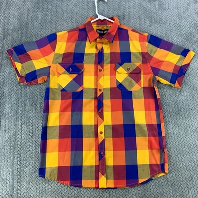 Red Ape Shirt Men's Size Large Multicolor Plaid Colorful Pockets Button Up - Image 1 of 4