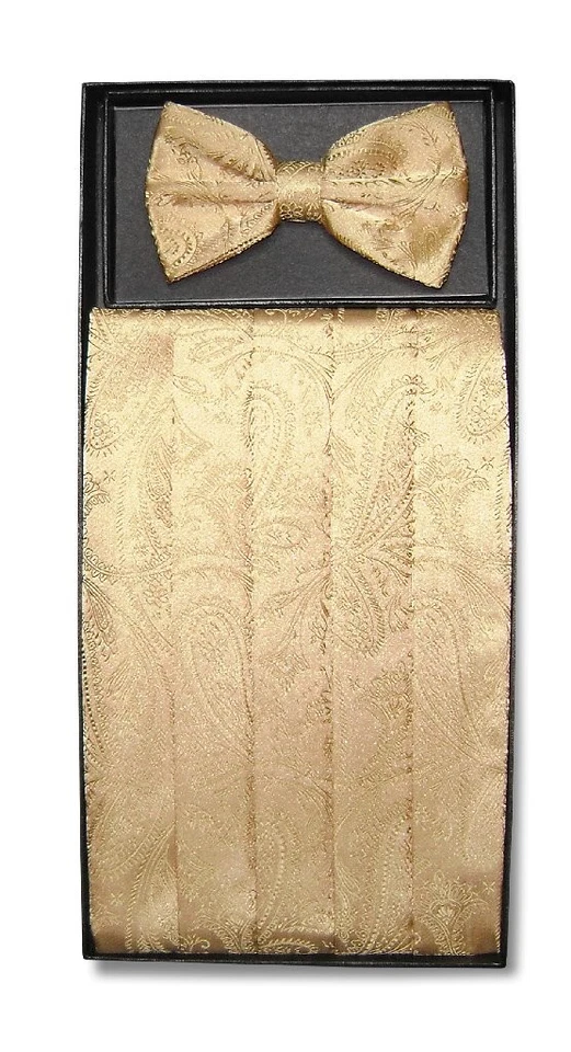 Conjunto de pajarita Cumberbund & BowTie color dorado diseño PAISLEY para hombre Foto 1 de 1