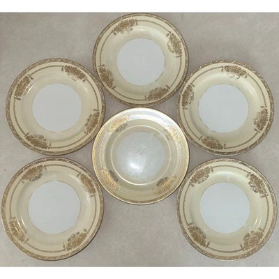 "Juego de 6 platos de ensalada Noritake Bancroft porcelana fina oro blanco 7,5""" Foto 1 de 4