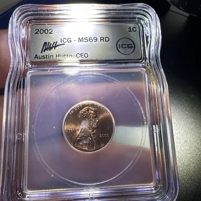 2002 Lincoln Penny ICG-MS69RD hand Signed By Austin Hutto -CEO - Image 1 of 2