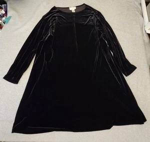 Susan Graver Style Kleid Damen 3X Schwarz Samt Langarm A-Linie Swing A2113 - Bild 1 von 15