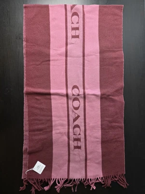 Coach Varsity Stripe Oversized Muffler Scarf Pink Red Wool  - Image 1 of 4