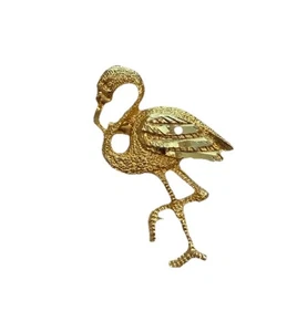 Vintage goldfarbene Flamingo Vogel Brosche Anstecknadel 2" strukturierter Metallschmuck - Bild 1 von 2