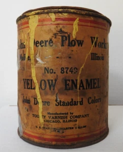 1930's John Deere Plow Works Moline IL TRACTOR Yellow Paint Can Paper label RARE - Picture 1 of 7