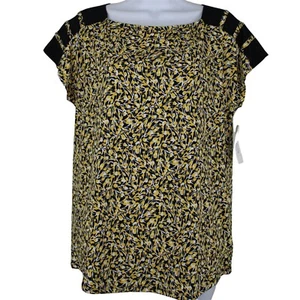 Camicia donna Linda Matthews floreale gialla e nera (nuova con etichetta) taglia M - Foto 1 di 9