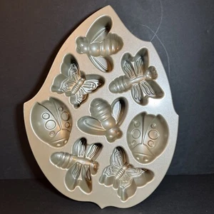 Nordic Ware Cakelet Pan Backyard Bugs 5 Cups Ladybug Bee Butterfly Dragonfly USA - Picture 1 of 5