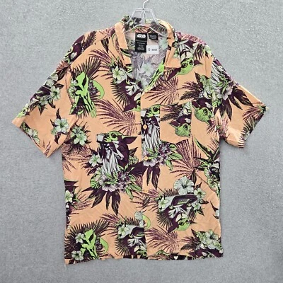 Camisa Abotonada Star Wars Hombres Grande Naranja Tropical Bebé Yoda Grogu Foto 1 de 4