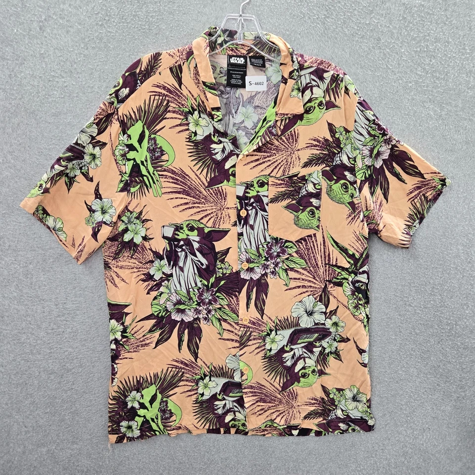 Camisa Abotonada Star Wars Hombres Grande Naranja Tropical Bebé Yoda Grogu Foto 1 de 4