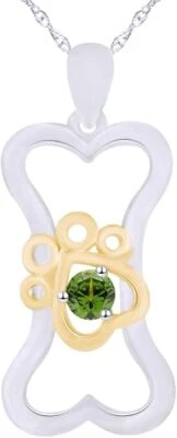 Collar Colgante Estampado Pata Corazón Hueso Perro Piedra Natal Simulada Chapado en Oro Blanco Foto 1 de 3