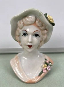 Vintage 1950s Lady Girl Woman Head Vase Pink Dress Flower Porcelain 5" - Picture 1 of 10