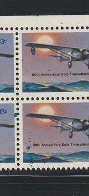 US EFO ERROR Stamps: #1710 Lindbergh, airplane: Neat ink splatter block!  MNH - Image 1 of 3