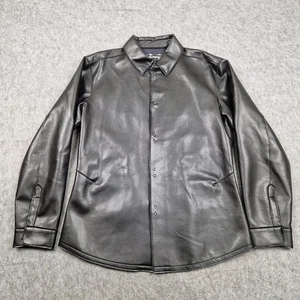 Emporio Armani Jacket Mens Size 52 Black Leather Overshirt Designer Smart Italy - Picture 1 of 10