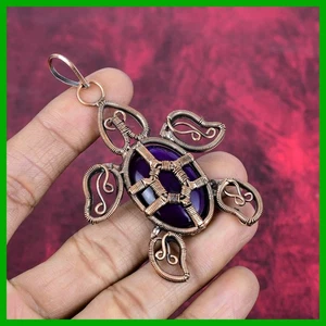 Copper Purple Fire Labradorite Gemstone Wire Wrapped Tortoise Pendant Jewelry - Picture 1 of 6