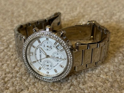 michael kors mk5353 parker crystal pave silver ladies 39mm chronograph watch - image 1 of 4