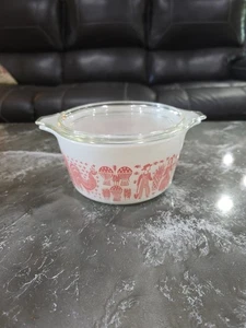 Pyrex 473 Pink Amish Butterprint with Lid 1 Qt Sparkling Vintage Condition - Picture 1 of 7