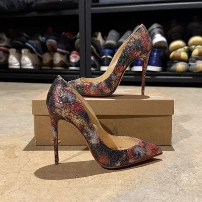 Christian Louboutin Pigalle Follies 100 Glitter Plume Floral Heels Pumps EU 35 - Image 1 of 4