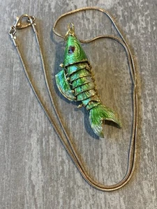 Cloisonne Koi Fish Articulated Charm Pendant Vtg Enamel Guilloche on Chain - Picture 1 of 5