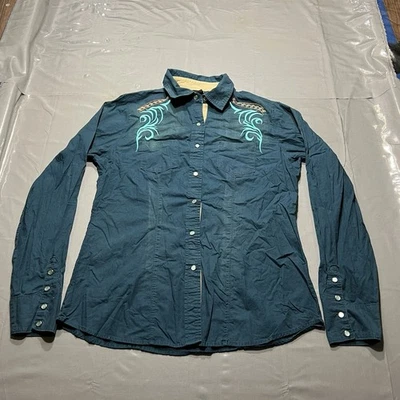 Camisa para mujer Cruel manga larga perla frente a presión L azul verde azulado bordada Y2K Foto 1 de 4