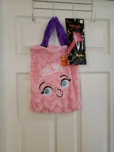 Halloween Pink Furry Princess Treat Bag 15" X 13" & 8" Pink Princess Glow Wand - Picture 1 of 5