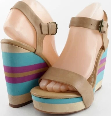 $130 SPLENDID KIKKA Caramel Designer Open Toe Platform Wedge Sandals 10 - Image 1 of 4